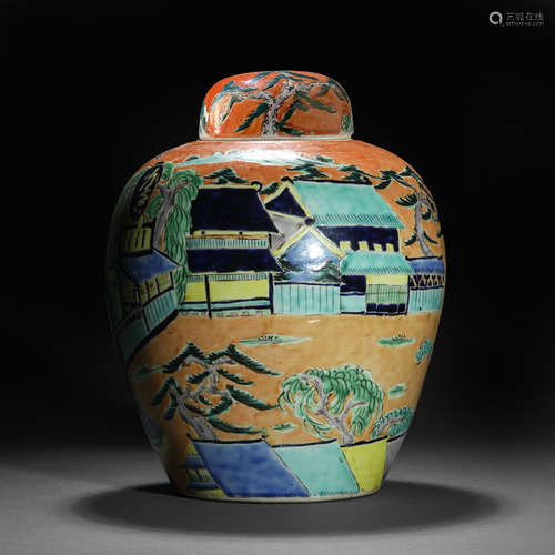 Ming Dynasty plain three-color lid jar