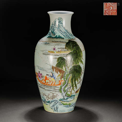 Qing Dynasty pastel landscape character appreciation bottle