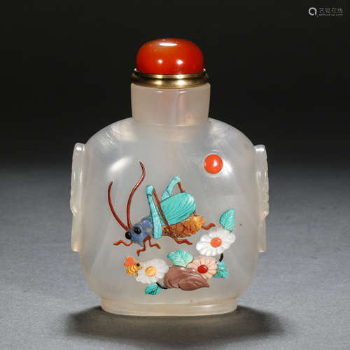 Qing Dynasty agate inlaid Duobao snuff bottle