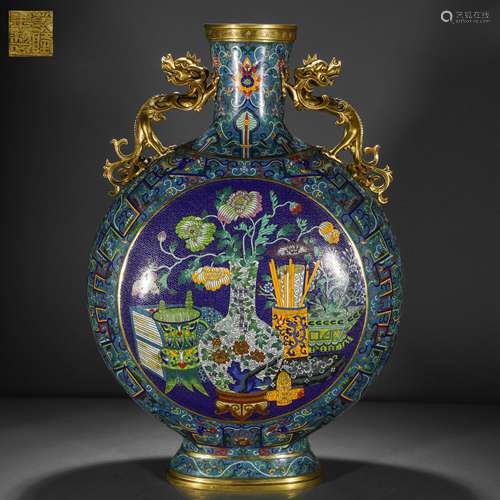 Qing Dynasty cloisonné enamel Bogu moon-holding bottle