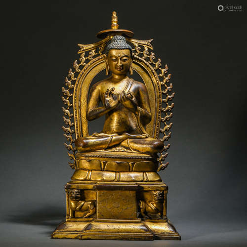 Ming Dynasty gilt bronze statue of Sakyamuni Buddha