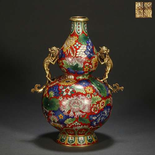 Qing Dynasty cloisonné enamel gilt gourd vase