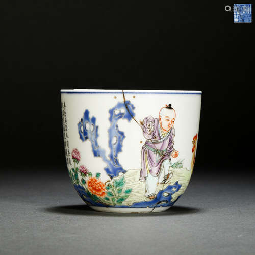 Qing Dynasty Pastel Baby Play Poetry Cup