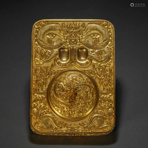 Qing Dynasty Gilt Bronze Inkstone Table with Dragon Pattern