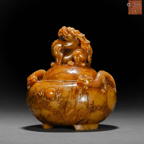 Qing Dynasty Tian Huangshi dragon pattern auspicious beast i...