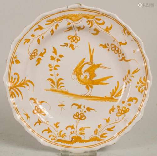 Fayence Teller  Gelber Kranich  / Fayence plate  Yellow cran...