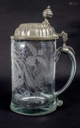 Walzen-Bierkrug / A glass beer jug, wohl Nürnberg, 1797