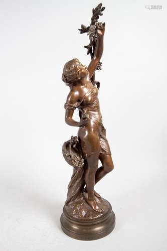 Mathurin Moreau (1822-1912), Jugendstil Bronze  Kirschenpflü...