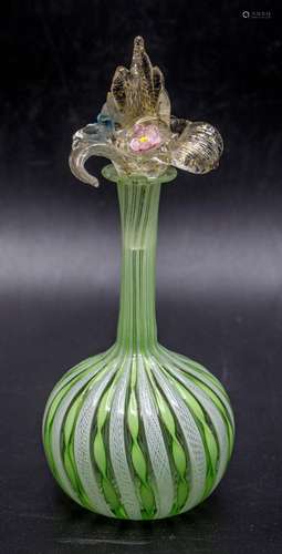 Jugendstil Glasflakon  Zanfirico  mit floralem Glasstöpsel /...