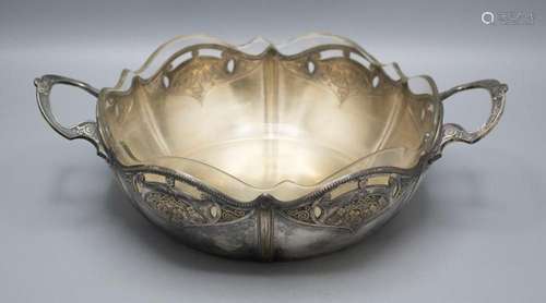 Jugendstil Henkelschale mit Glaseinsatz / An Art Nouveau han...