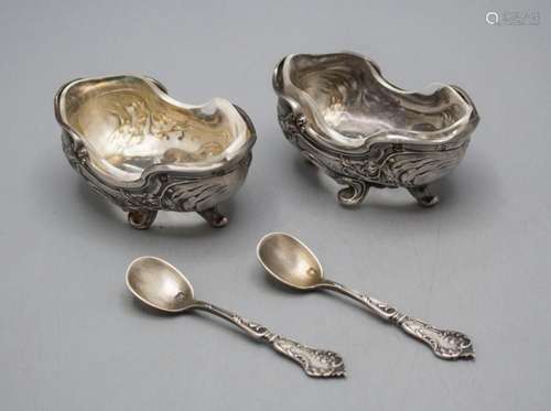 Paar Jugendstil Salieren mit Löffeln / A pair of silver Art ...