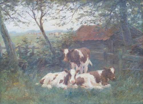 Frederik Engel (1872-1958),  Rustende kalfies  /  Resting ca...