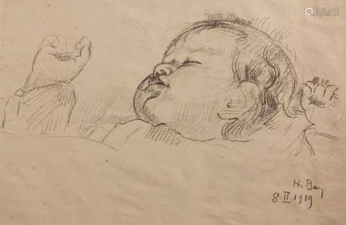 Hanni Bay (1885-1978),  Schlafendes Baby  /  A sleeping baby...