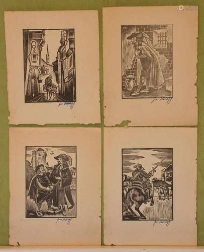 Jean Lébédeff (1884-1970), 4 Holzschnitte / 4 wood cuts, 20....