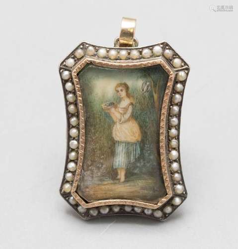 Biedermeier Miniatur / A 14ct gold miniature, deutsch, 19. J...