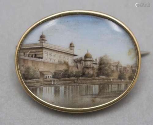 Ansichten-Brosche / A 8ct gold brooch with a view, 19. Jh.