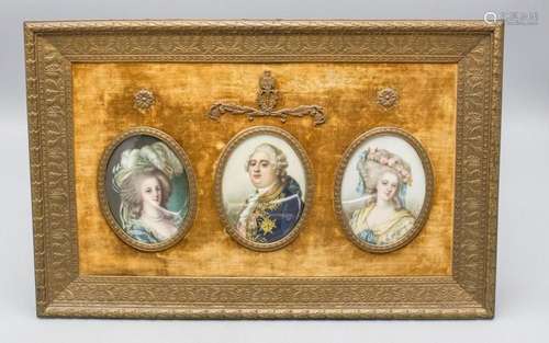 3 Miniaturen König Louis XVI, Königin Marie-Antoinette und e...