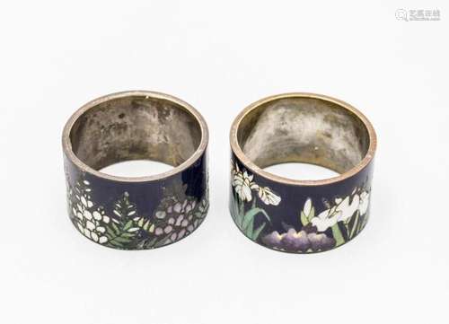 Paar Jugendstil Cloisonné Serviettenringe / A pair of Art No...