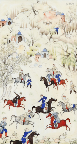 A Persian Painting of Polo on Ivory