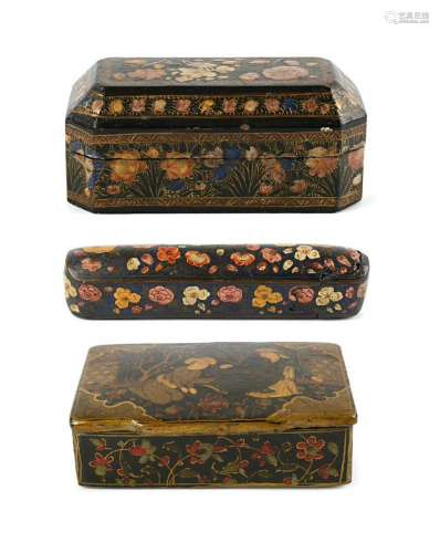 Three Qajar Lacquered Boxes
