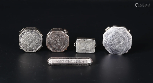 Five Islamic Silver Talisman Containers