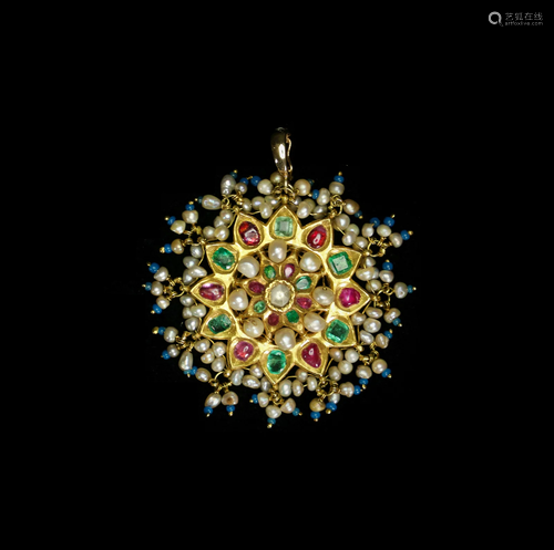 A Gem-Set Gold Forehead (Tika) Pendant