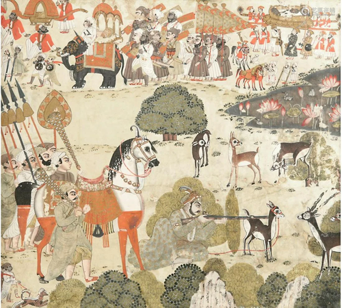 A Very Rare Painting of Shah Jahan Hunting Blackbuck.