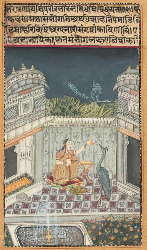 A princess feeding a peacock