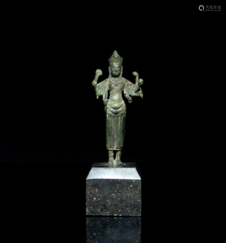 A Khmer bronze figure of Vishnu