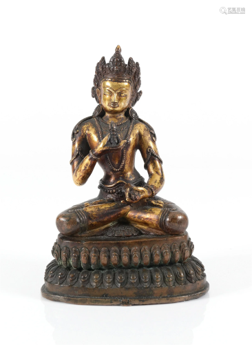 Sino-Tibetan gilt bronze Seated Buddha