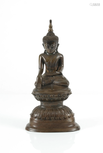 A Burmese Shan style bronze figure of Buddha Shakyamuni