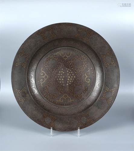 Two Mughal Silver and Brass-Inlaid Bidri Circular Trays