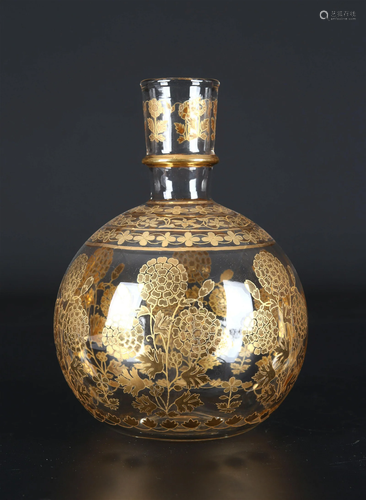 A Mughal Gilt-decorated Glass Huqqa Base