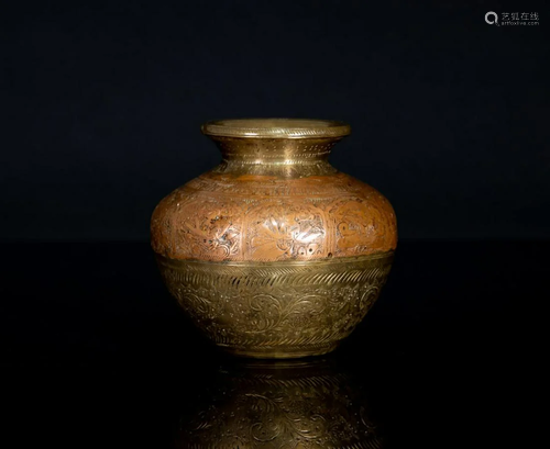 A copper-overlaid brass lota