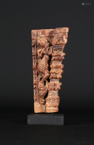 Indian carved wooden relief depicting Krishna