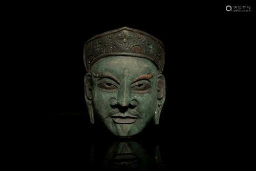 Three Chinese painted wood mask of a nobleman