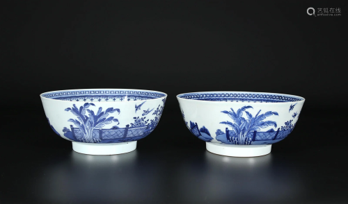 A Large Pair of Chinese Blue and White Porcelain Bowls