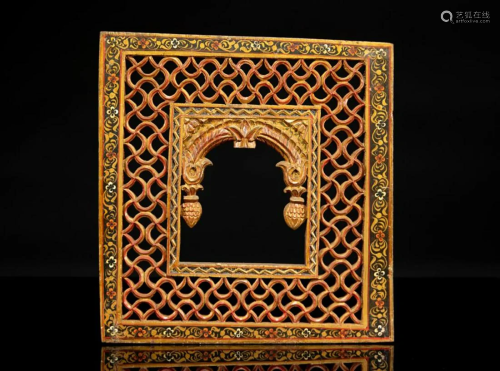 Two Indian openwork carved and painted wood Jali