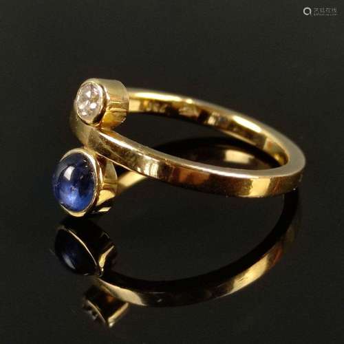 Sapphire diamond ring, 750/18K yellow gold, 5,5g, sapphire c...
