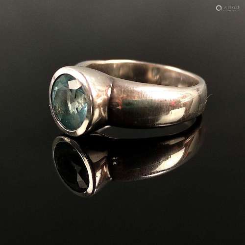 Aquamarine ring, goldsmith work, silver 925, 14,24g, center ...