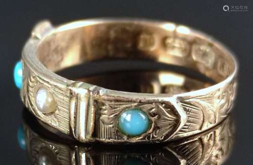 Antique ring in belt shape, set with one micro pearl and two...