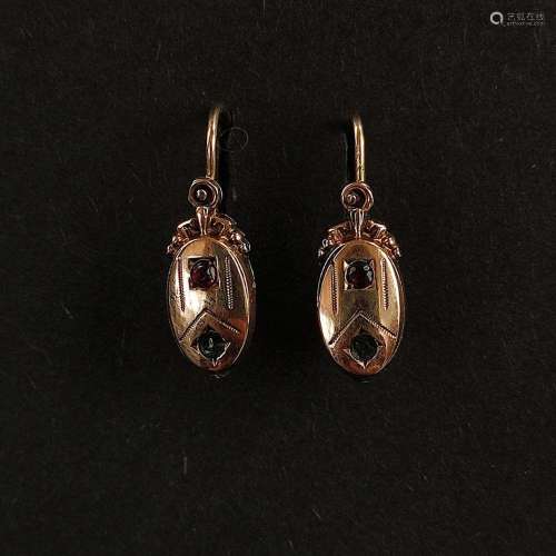 Pair of antique earrings, 585/14K rose gold (tested), 0.88g,...