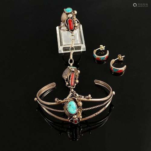 Small set of ethnic jewellery, 4 pieces, silver 925, total w...
