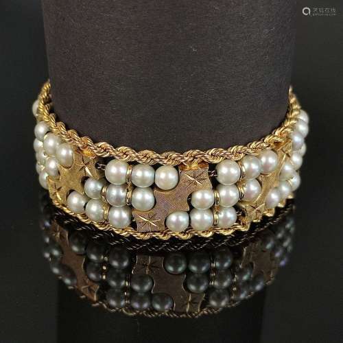 Pearl gold bracelet, 585/14K yellow gold, total weight 51.1g...