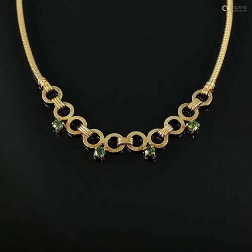 Fancy necklace with green tourmalines, 585/14K yellow gold, ...