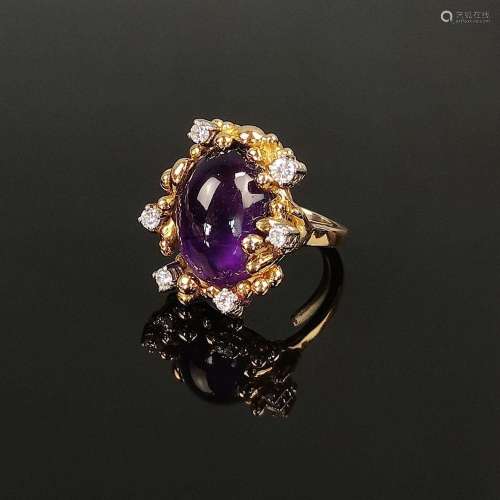 Design amethyst diamond ring, Gloor, 750/18K yellow gold, to...