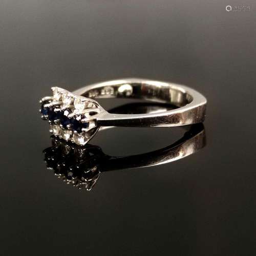 Diamond-sapphire ring, 585/14K white gold, 3.6g, set with 6 ...