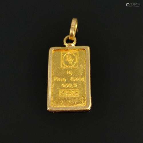 Gold bar as pendant, in 750/18K set bar by BV, this 1g 999/f...