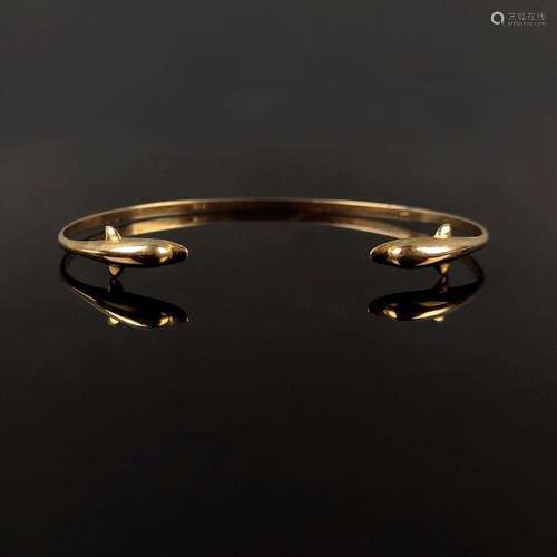 Bangle with two dolphin finials, 585/14K yellow gold, total ...