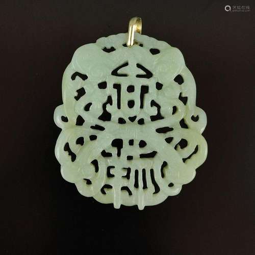 Jade pendant, open worked, hand carved, suspension 585/18K y...